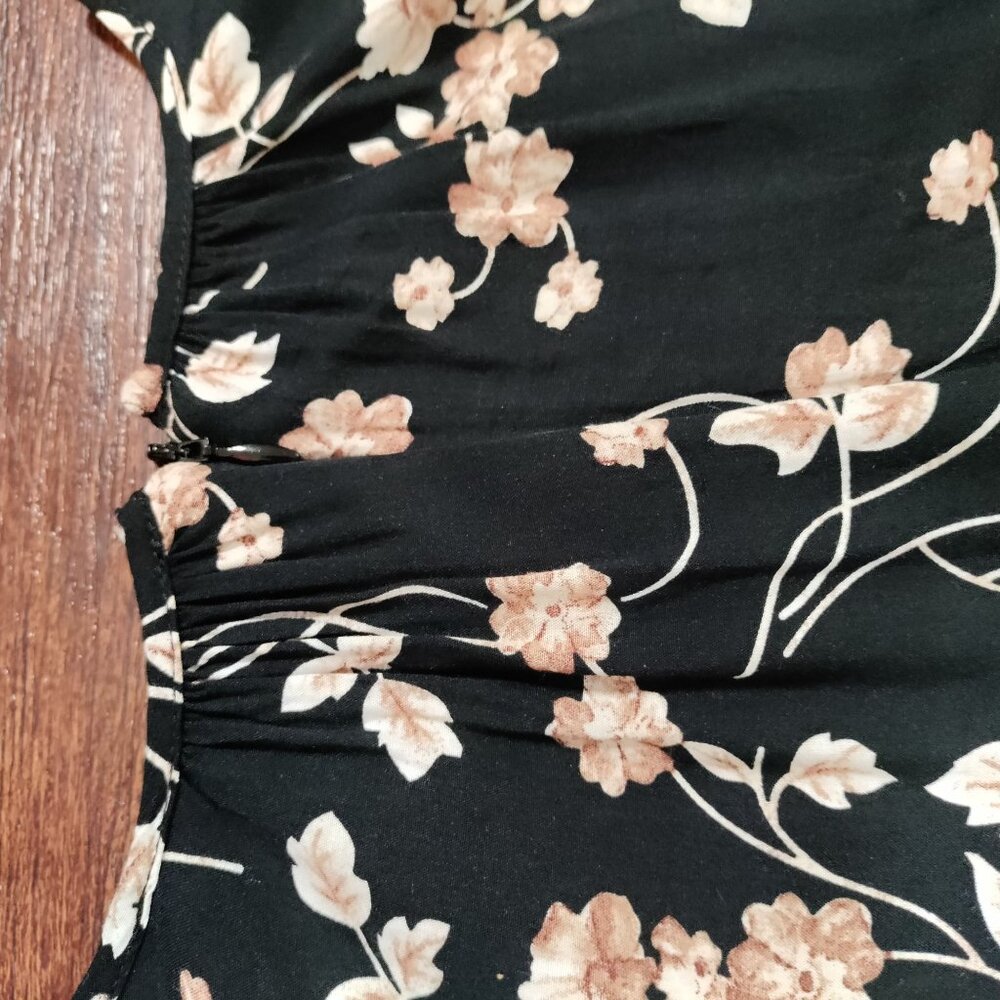 Porter Grey Long Sleeve Pleated Floral Whimsy Prairie Midi Sundress Black/Pink M - Picture 8 of 11